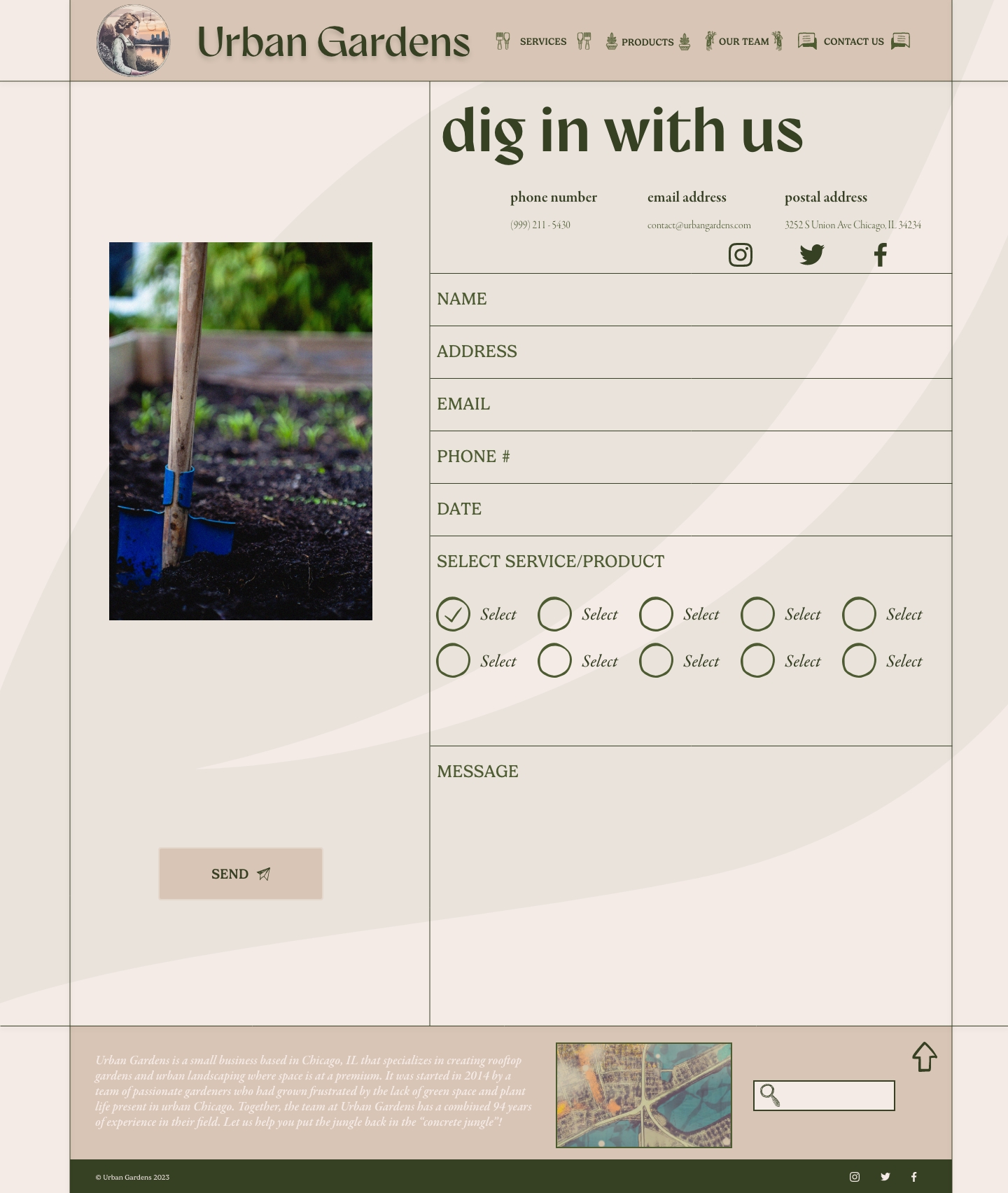 The prototype page for the contact page of the website design.